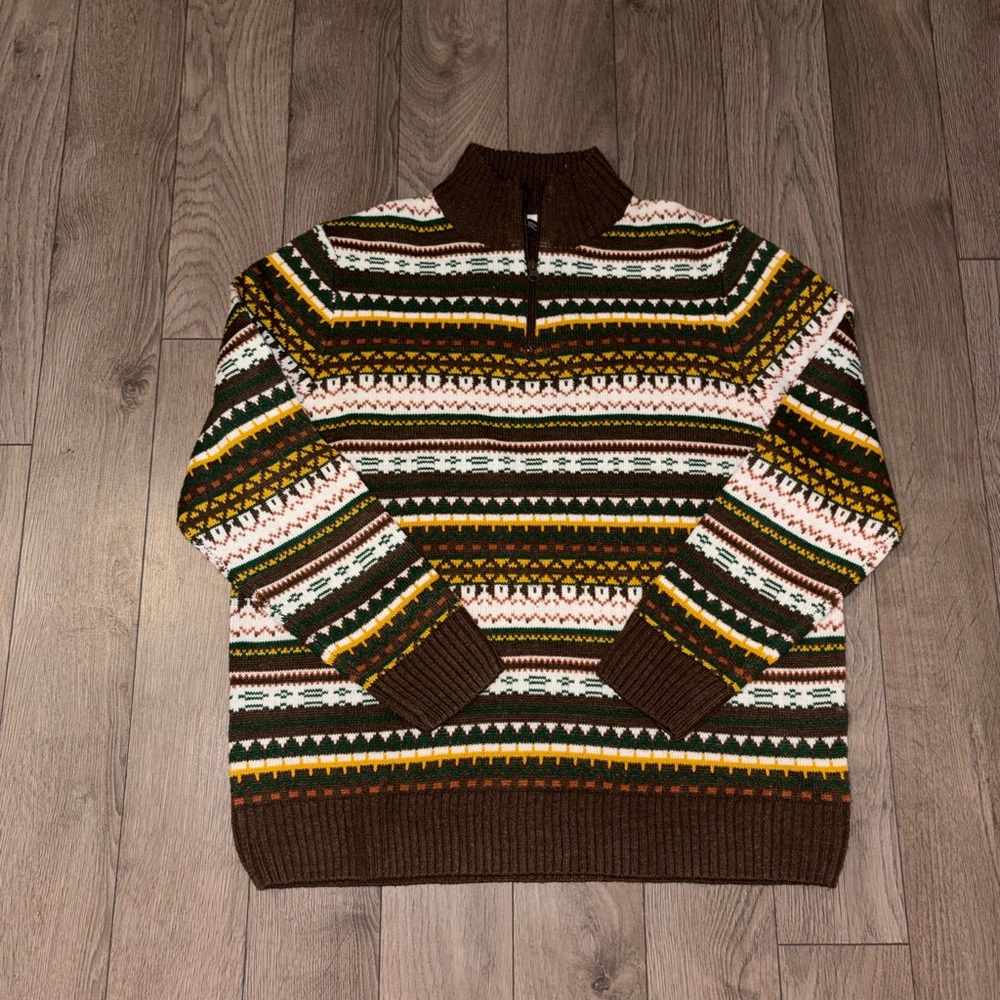 ❌SOLD❌ - Mountain Ridge Men's Brown Patterned Quarter-Zip Sweater
